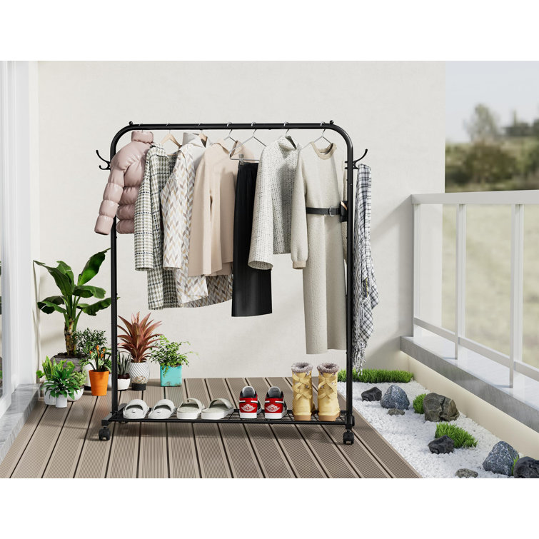 Symple Stuff Clothes Rail Portable Clothes Rack With Hook And Metal Storage Shelf Heavy Duty Clothes Rail On Wheels Clothing Rail Clothes Rails For Bedroom Hanging Rails For Clothes Holds Up To